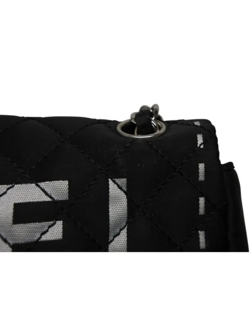 Chanel Quilted Jumbo CC Logo Chain Shoulder Bag Single Flap Black White Silver